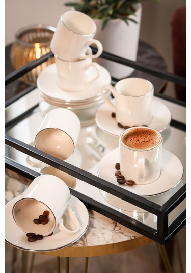 Hayal Platin Yaldız 12 Parça Porselen Kahve Takımı 6 Kişilik