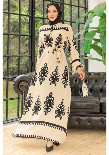 Edvil Dokuma Viskon Elbise 846 - Ekru