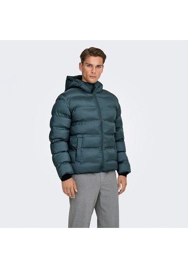 Only&sons Union Seamless Life Puffer Erkek Gri Kapüşonlu Mont Gri
