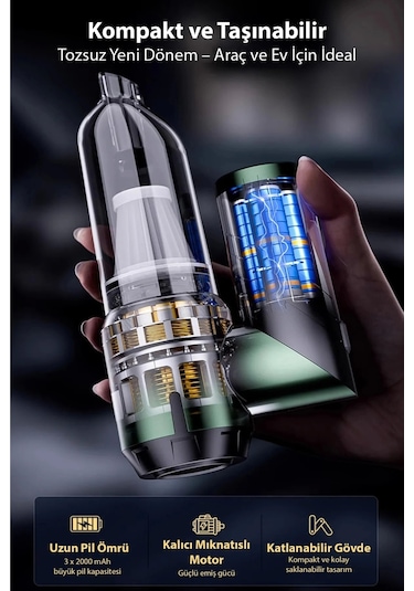 Blackbird Mk-5802 16000pa Katlanabilir Kablosuz Araç Süpürgesi 3 Kademeli Güç Şarjlı El Süpürges