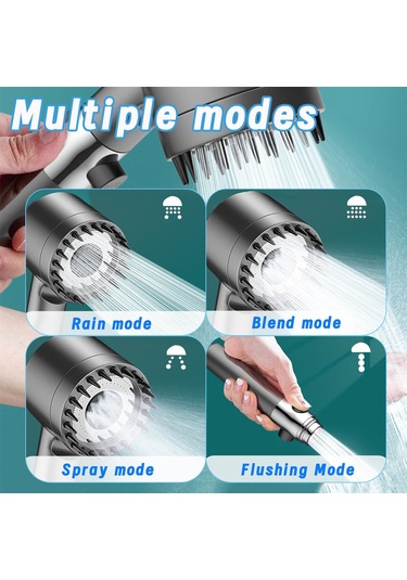Jeemson Yüksek Basınçlı 3 Modlu Masaj Duş Başkanı - Filtreli Pp Malzeme, Su Kapatma Düğmesi Ve Gri Tutucu Seti Gümüş