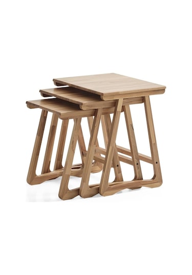 İstanbul Natural Üçlü Zigon Sehpa Ceviz Kayın Sehpa Ahşap