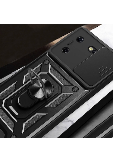 Zore Tecno Pova 5 Kılıf Magnetik Standlı Kamera Korumalı Msra Sürgülü Vega Kapak - Siyah Siyah