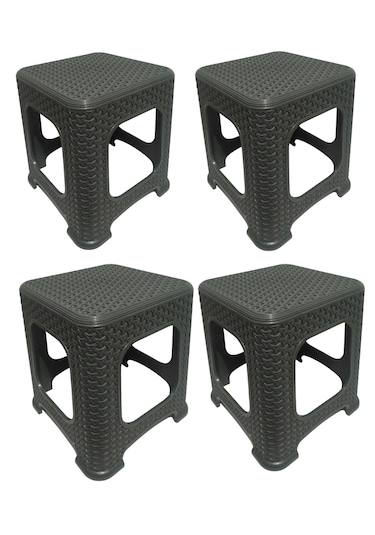 4 Adet Orta Boy Tabure Hasır Desenli Plastiktabure 33x26,5 Cm Gri