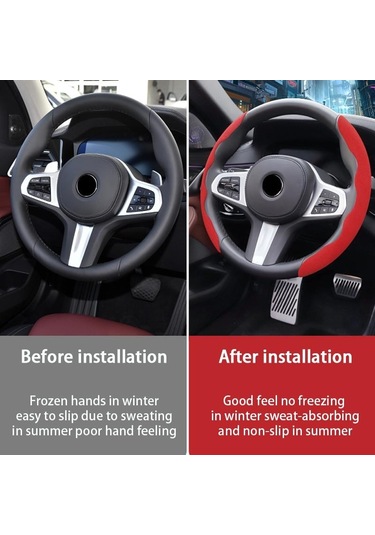 Kırmızı Seametal 1 Çift Evrensel Araba Direksiyon Güçlendirici Kapak İç Karbon Fiber Kaymaz Kapak Direksiyon Koruma Kapağı