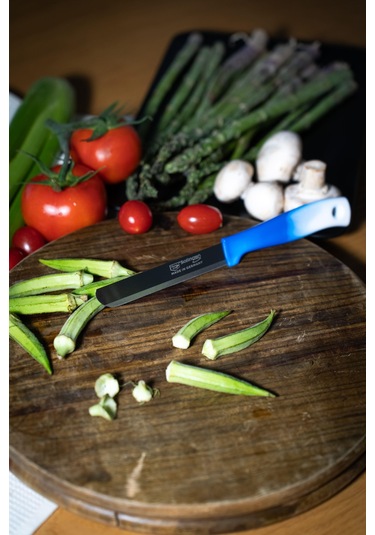 Solingen Mavi Ebruli Ava Sebze Bıçağı Paslanmaz Alman Çeliği, Ergonomik Sap, 22 Cm Tekli -177 Mavi