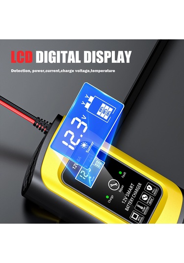 Aubyhe 12v Akıllı Pil Tamirleyici - Otomobil Motosiklet Aküsü Şarj Cihazı - Sıcaklık Algılama - Lcd Ekran - 100-240v Avrupa Standartı Sarı
