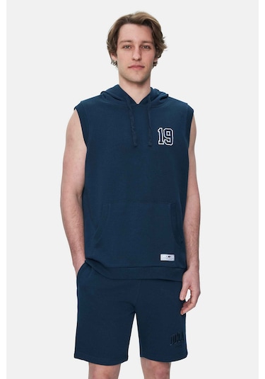 Ucla Hewıtt Lacivert Nakışlı Sıfır Kol Sweatshirt Oversize Erkek Sweatshirt Lacivert
