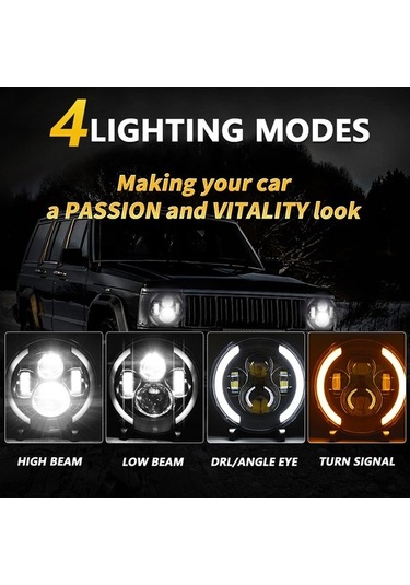 Maoyaya 7 Araba Motosiklet Drl İle Dönüş Led Far Siyah 1 Adet, Araba Ve Motosiklet İçin Siyah