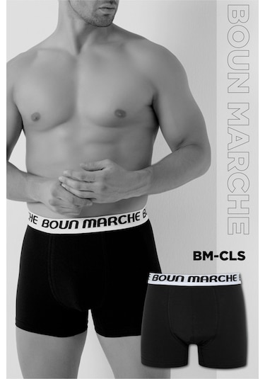 Boun Marche Erkek Boxer Likralı Premıum 6'lı Kutu Rodi Siyah Beyaz