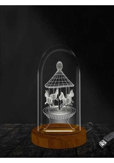 Atlı Karınca Lamba Fanus 3 Boyutlu Ofiste Ve Ev Dekorasyonu Ahşap