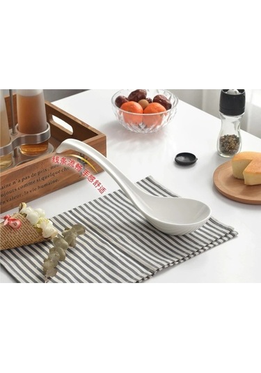 Novahub Luolili Kemik Çini Büyük Seramik Yuvarlak Kaşıklar Çorba İçin Uzun Kaşık Kepçe B B B