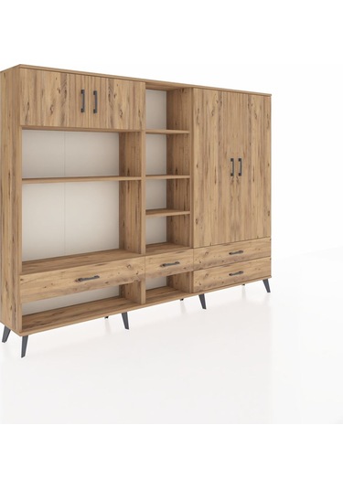 Arges Dolap 12 Raflı 4 Çekmeceli 4 Kapaklı 220x30x163 Çam-çam Çam-çam