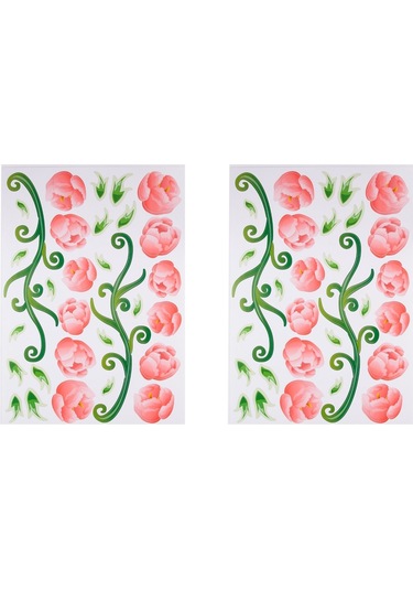 Duvar Süsü Sticker 2 Adet Pembe Güllü Şeffaf Filmli Pvc 70x50x0