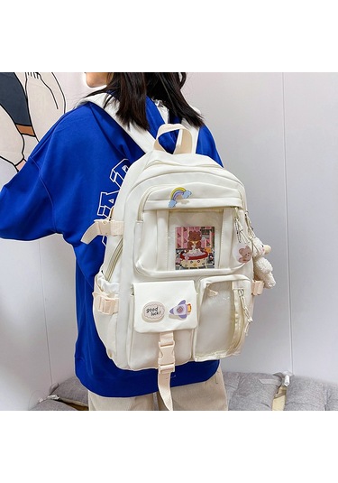 Samdoo Yeşil Klasik Kumaş Sırt Çantası - Üniversite Öğrenci İçin Hafif, Dayanıklı Outdoor Spor Turizm Çantası Rozetli Yeşil