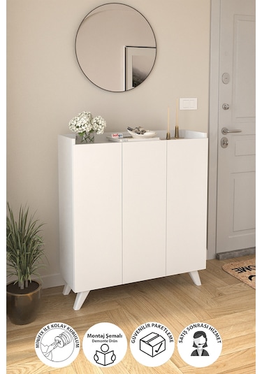 Bofigo 3 Kapaklı Ayakkabılık 8 Raflı Ayakkabılık Çok Amaçlı Dolap Ayakkabı Dolabı Kumsal Beyaz