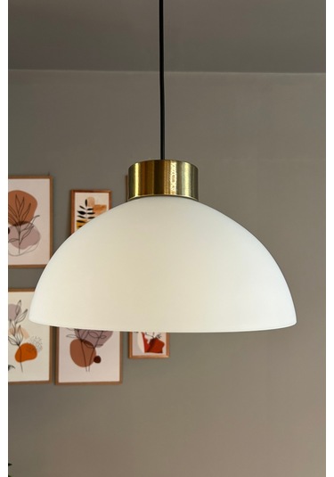 Perry Beyaz Cam Tekli Avize Plafonyer Başlık Retro Sarkıt Lamba Restoran Salon Aydınlatma Beyaz