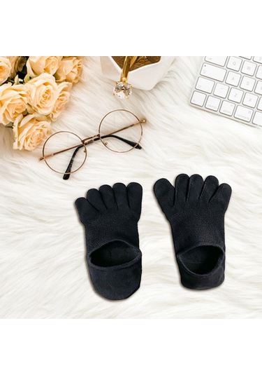 Suntek Beş Parmak Çorap Pamuklu Kaymaz İnce Koşu Siyah Siyah