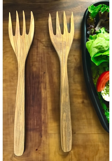 Ceviz Ağacı Çatal Seti 2li El Yapımı Ahşap Salata Çatalı