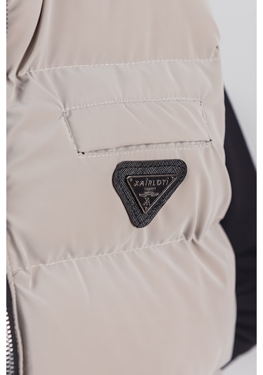 Kapüşonlu Erkek Çocuk Nova Kumaş Şişme Yelek Bej