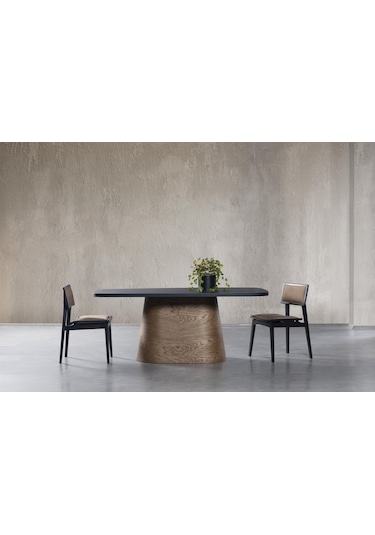 Barocco İtalyan Still Oval Ahşap Yemek Masası 100x190 Ceviz - Siyah