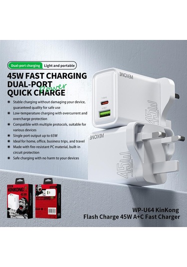İngiltere Fiş Wk Wp-u64 45w Kinkong Flash Şarj Usb + Tip-c Portu Hızlı Şarj Cihazı Diğer