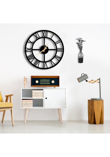 50X50 Dekoratif Duvar Saati + Tablo 40X40 Cm Hediye Siyah