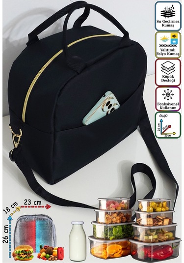 Anne Bebek Çocuk İçin Isı Yalıtımlı Termal Termoslu Yemek, Mama, Beslenme, Gıda Çantası Siyah