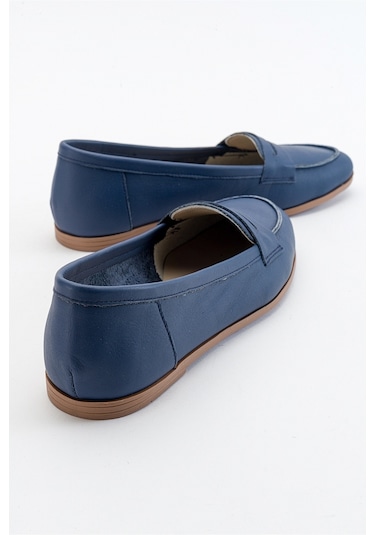 Luvishoes F02 Lacivert Cilt Kadın Babet Lacivert