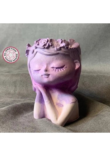Uretti - Ayşe 7362 - El Yapımı Uyuyan Kız Figürü Lila Dekoratif Biblo / Mumluk