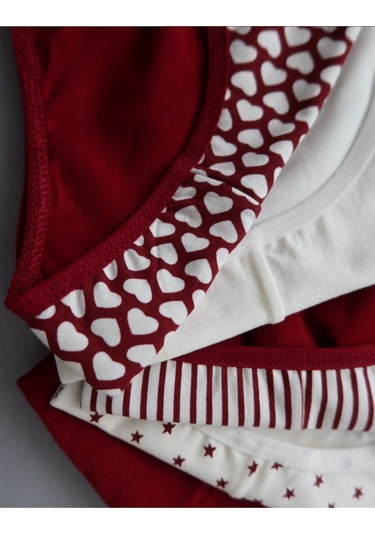 Alya Underwear Anne Kız Kombin Pamuklu Külot - Beyaz Slip İç Çamaşırı - 5'li Paket Bordo P27