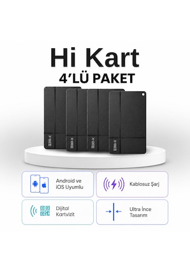 Hi Kart Apple Uyumlu iOS&android Takip Cihazı & Dijital Kartvizit Siyah 4'lü Paket