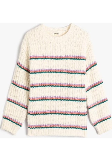 Koton Kız Çocuk Örme Kazak Uzun Kollu Yuvarlak Yaka Fitilli 001