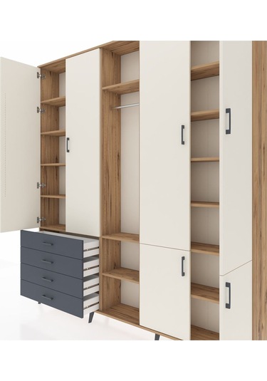 Arges Dolap 14 Raflı 4 Çekmeceli Tek Askılı 220x30x243 Çam-aytaşı/antrasit Aytası/antrasıt