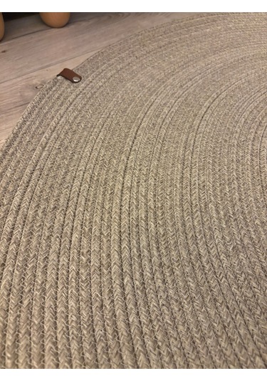 Taş Rengi Jüt Yuvarlak Hasır Görünümlü Klasik Halı Kilim Taş