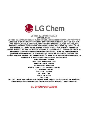 Lg Chem Platınum Pompalı 12 Lt 7 Flt 14 Aşama Su Arıtma Cihazı