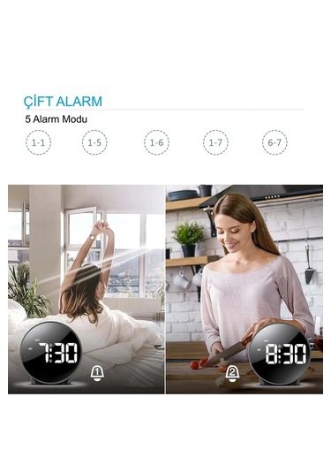 Monozone Dekoratif Yuvarlak Siyah Dijital Led Masa Saati Usb