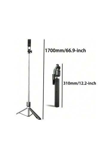 170 Cm Selfie Çubuğu Tripod Kablosuz Uzaktan Kumandalı Geri Çekilebilir Black