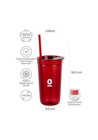 Kırmızı Pipetli Bardak 430 Ml No:115 Kırmızı