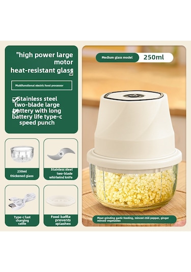 Geeroyoo Elektrikli Sarımsak Blenderı 250ml Cam Kase - Hızlı Sarımsak Ezici, Mutfak Aleti, Krema Beyaz Diğer