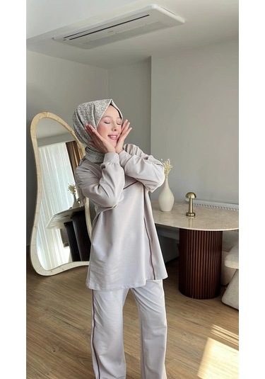 Olivia Kadın Mevsimlik Penye Alt Üst Spor Ve Rahat Tesettür İkili Takım Bej