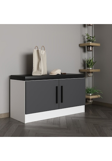 Minar Kale Ayakkabılık Minderli Beyaz Antrasit