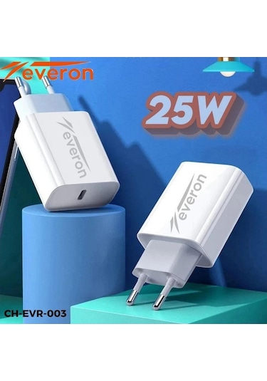 Samsung Galaxy S23 Fe İle Uyumlu 25w Qc 3.4a Type C Şarj Adaptörü Evr-003 Beyaz