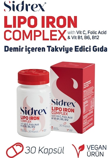 Sidrex Lipo Iron Complex Demir İçeren Takviye Edici Gıda 30 Kapsül
