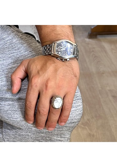 Gerçek Doğal Taş Yüzük - El Yapımı 925 Ayar Gümüş Yüzük - El Yapımı Yüzük Howlite Gümüş