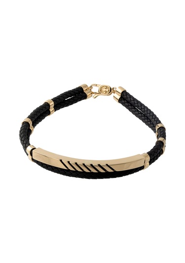 Cenova Kuyumculuk 14 Ayar Altın Siyah Örme Kauçuk Erkek Bileklik Siyah