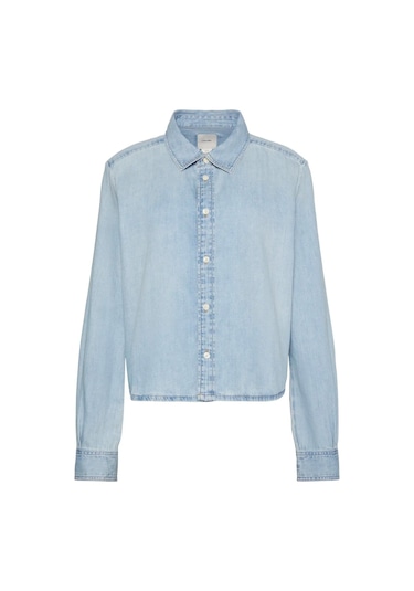 Calvin Klein Cropped Ls Shırt Brıghton Blue Kadın Mavi Kot Gömlek-12046 Mavi