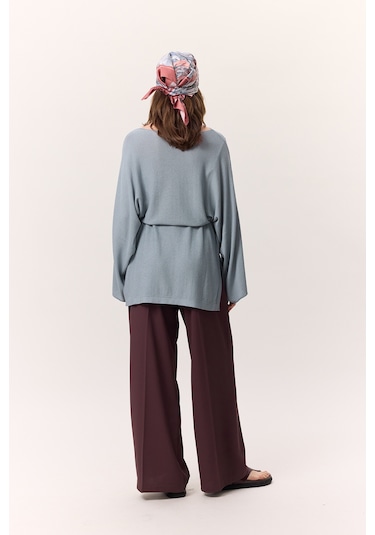 Triko Kuşaklı Tunik Mavi Mavi