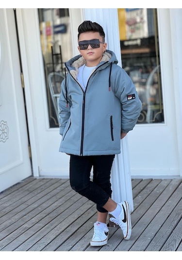 Erkek Çocuk Kapüşonlu İçi Kürklü Mont Km3050 Mint