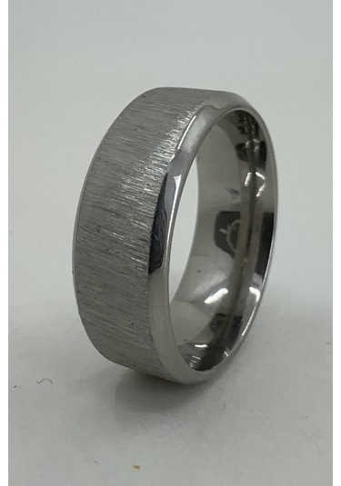 8mm Köşeli Fırçalanmış Mat Düz Kadın Erkek Çelik Alyans Yüzük Cl48 Beyaz